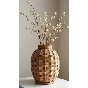 Eco-Friendly Handwoven Boho Home Decor Rustic Tabletop Dried Flower Container Natural <b>Wicker</b> Woven Rattan Flower <b>Vase</b> Low Price - Product Image 3