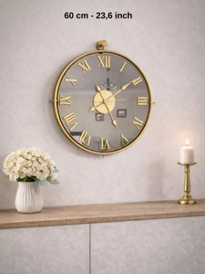 Luxury Gold Frame Mirror <b>Wall</b> <b>Clock</b> With Roman Numerals Suitable For Living Room And Elegant Home <b>Decor</b> Styling From India - Product Image 5