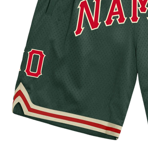 Shorts de basket-ball en mesh sublimé vert foncé et rouge pour hommes, en polyester, pour le sport, les matchs d'équipe et les compétitions. - Product Image 4