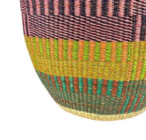 Durable Handcrafted Seagrass Laundry Basket with Scalloped Rim Multi Color Stripe Accent Multi Functional <b>Container</b> Bin - Product Image 3