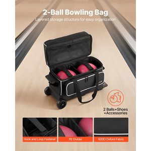 Sac de bowling à double roulettes pour 2 balles avec compartiment séparé pour chaussures jusqu'à la taille US 16 - Product Image 2