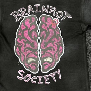 T-shirt noir à imprimé pailleté Brainrot Society pour homme, décontracté, à manches courtes, avec logo au dos, en popeline de coton, idéal pour l'été - Product Image 4