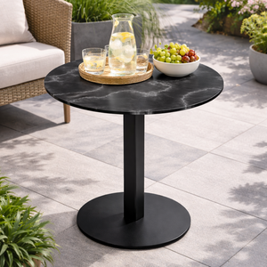 Table de bistrot contemporaine en métal Drake, surface à motif pierre, base en acier robuste pour la maison, le salon, le café - Product Image 6