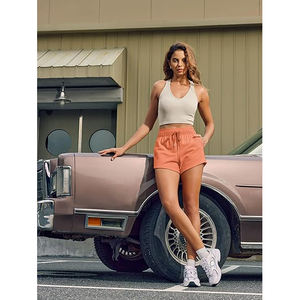 Shorts amples en polaire pour femme, ourlet croisé, poches latérales, en mélange de coton brossé doux, pour la détente, la gym et l'hiver - Product Image 5