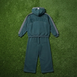 Conjunto de Sudadera con Capucha Verde Oscuro Personalizada con Cierre y Pantalones Deportivos Anchos, Chándal Gráfico Extra Grande para Hombre - Product Image 6