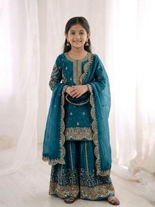Traje Salwar para niñas con bordado y lentejuelas, completamente cosido, con top, pantalón y dupatta. - Product Image 4