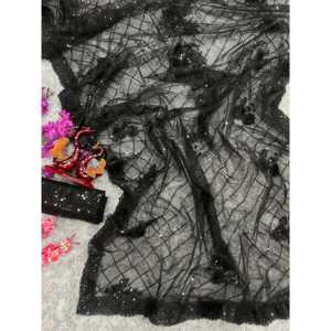 Sari de créateur avec broderie de sequins et bordure en dentelle, tissu élégant à sequins - Product Image 4