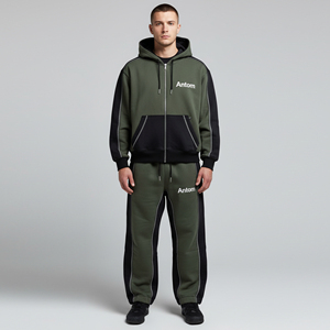 Uk Sizing Hooded Casual Solid Contrast Stitching Men's Tracksuit Wholesale 2 Piece Sports Set <b>Athletic</b> Wear Gym Fitness Set - Product Image 2