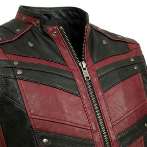 <b>Gothic</b> Distressed Leather Look Vest, Red Black Steampunk Biker Waistcoat, Punk Cosplay <b>Jacket</b> - Product Image 3