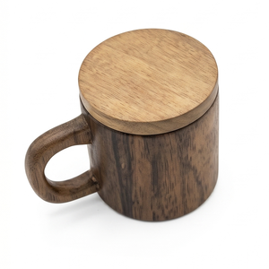 Teakwood FSC 100% Natural Solid Wooden Mug with Wood Lid Eco Friendly Rustic Tea <b>Cup</b> Handmade Portable Custom Logo <b>Personalized</b> - Product Image 2