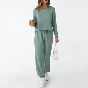 Conjunto Deportivo de Dos Piezas para Mujer, Sudadera con Capucha de Manga Larga y Pantalones Deportivos, Informal, de Felpa de Algodón Tejido - Product Image 2