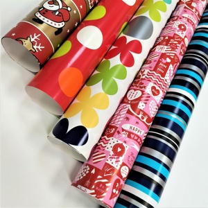 Custom Printed Gift <b>Wrapping</b> <b>Paper</b> Rolls Christmas Santa Polka Dots <b>Flowers</b> Hearts Stripes Art <b>Paper</b> Coated Virgin Pulp 80GSM - Product Image 1