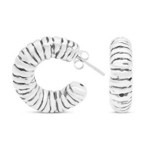 <b>Top</b> Quality Horizontal Ribs Creating Textural Striped Ribbed Round C-Shape Dia. 6.0 mm Minimalist Stud <b>Earrings</b> - Product Image 3