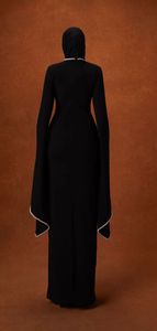 Awais HOUSE Black Modest Abaya High Neck Floor Length Extra Long Sleeve Beaded Polyester Women's Daily Wear Middle East Style - Product Image 2