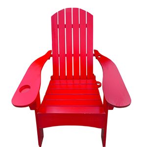 Sedia Adirondack Rossa con Portaombrellone sul Bracciolo, Arredamento in Legno per Esterni o Interni - Product Image 2