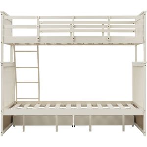 Letto a castello matrimoniale in legno color crema con cassetti contenitore, scaletta e sponde di sicurezza - Product Image 6