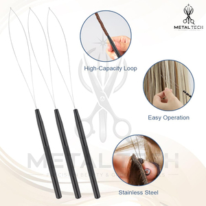 Black Handle Micro Ring Hair Extension Loop <b>Needle</b> Wire <b>Threader</b> Pulling Hook Set Professional Stylist Equipment - Product Image 3