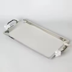 Plateau rectangulaire de qualité supérieure, surface texturée en lin, poignées en acier inoxydable, plateau de service pour banquet et restauration - Product Image 3