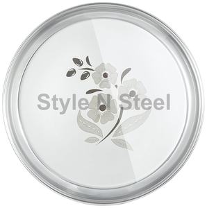 Ensemble Thali souverain martelé à paroi unique Ensemble de vaisselle design fleur polie miroir couleur argent Ensembles Thali Design unique - Product Image 1