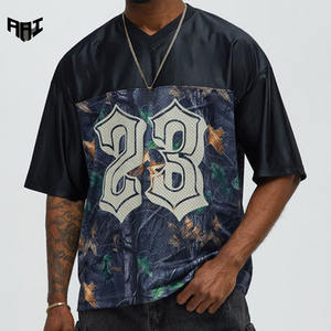 Camiseta de manga corta con cuello en V para hombre, estilo fútbol americano, de algodón pesado 220, con panel gráfico de aplique del número 23, estilo urbano, OEM - Product Image 1