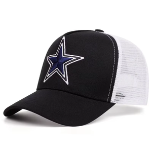 Gorra Unisex de 6 Paneles con Cierre a Presión, Malla Negra, Estrella Bordada en el Panel Frontal, Casual, Ajustable, para Adultos, Primavera/Verano - Product Image 3