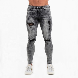 Nouveau Jean Homme Skinny Gris Délavé Effet Usé et Déchiré - Product Image 1