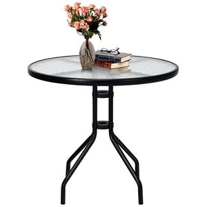 32-Inch <b>Outdoor</b> Patio <b>Table</b> with Umbrella Hole <b>Round</b> Tempered Glass Top Stylish & Durable <b>Outdoor</b> Furniture - Product Image 3
