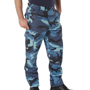 Pantalon cargo camouflage bleu pour homme, taille mi-haute, séchage rapide, léger, style décontracté avec poches latérales, idéal pour l'été - Product Image 3