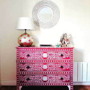 Commode artisanale moderne à 6 tiroirs en os bleu incrusté, écologique, élégante, pour chambre et salon, motif floral - Product Image 6