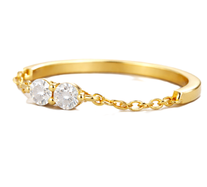 Round Cut Lab Created DEF Color VS VVS Clarity 18K Solid Gold Minimalist <b>Ring</b> Half Chain Diamond <b>Ring</b> Wedding <b>Proposal</b> <b>Ring</b> - Product Image 3