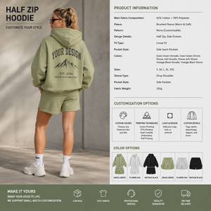 Custom Half Zip Fleece Hoodie Shorts Set Women Oversized 350GSM Cotton Polyester Tracksuit OEM ODM Manufacturer - Product Image 3