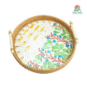 New Style Single-Tier Rattan Shell Tray Southeast Asian Design Enamel <b>Colourful</b> Tea <b>Set</b> & Food Storage Tray for Living Room - Product Image 4