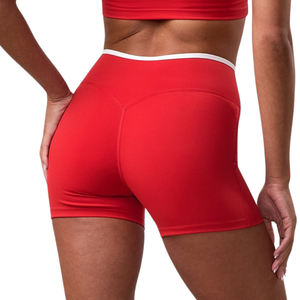 Shorts d'entraînement taille haute pour femme, respirants, séchage rapide, contraste rouge, pour la gym, le fitness, la course et l'entraînement - Product Image 2
