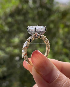 Unisex 14K oro lujo Vintage compromiso/anillo de bodas corte ovalado laboratorio creado IGI/GIA laboratorio cultivado Aniversario de diamante para mujer - Product Image 4