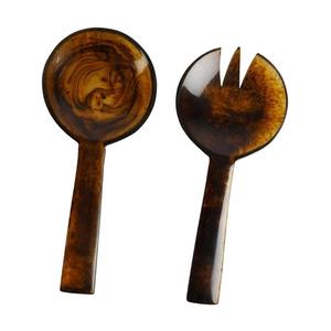 Amber Tortoise Marbled Resin Round Salad Server Set Handmade Decorative Contemporary Tableware - Product Image 1