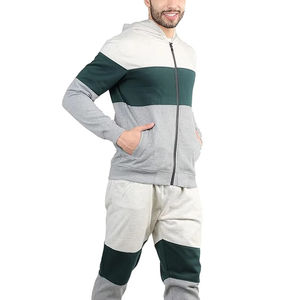 Mens Grey <b>White</b> Green Color Block Tracksuit Set Full Zip Hooded Sweatshirt <b>Jogger</b> Pants Casual Sportswear Athletic Two Piece - Product Image 4