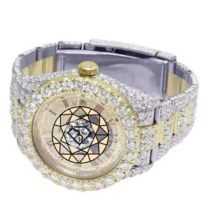 Lab Diamond <b>Watch</b> White Gold Plated <b>Case</b> Stainless Steel Band Elegant Quartz Movement Luxury Iced Crystal Dial Analog Display - Product Image 2