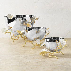 Tazón Redondo de Acero Inoxidable Más Vendido con Base de Diseño de Mariposas Blancas y Doradas, Tazones de Lujo para Servir Alimentos - Product Image 1