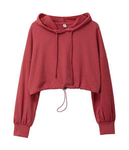 Sudadera con Capucha Corta Negra para Mujer, Manga Larga, Color Sólido, Estilo Casual Urbano, Top con Capucha Tejido para Otoño - Product Image 6
