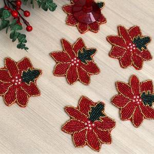 Handmade Knitted Embroidered Floral Pattern Coasters Eco-Friendly Polyester/Cotton Customizable Set of 4 for Home & Hotel Use - Product Image 1