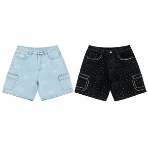 Pantalones Cortos de Mezclilla para Hombre, Estilo Vintage, con Pedrería y Logotipo Personalizado, Moda Urbana 2026, Verano, OEM - Product Image 6