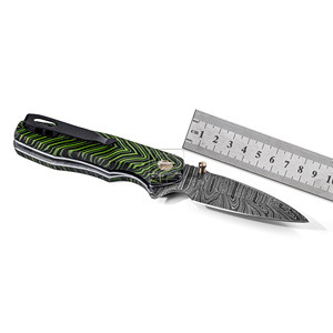 Navaja de bolsillo de acero de Damasco forjada a mano, 18.5cm, plegable, OEM, mango de Micarta con huella dactilar, cierre Liner Lock, punta Drop Point, regalo para camping - Product Image 2