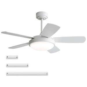 Ventilatore da soffitto a LED bianco da 42 pollici con luce LED da 22W e telecomando, pale in MDF, motore DC reversibile - Product Image 1