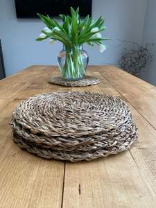 Sets de table ronds faits à la main en jacinthe d'eau tressée, écologiques, vintage, traditionnels, luxueux, modernes, à motifs floraux, pour mariage et repas à la maison - Product Image 2