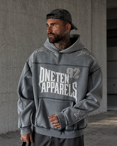 ONETEN APPARELS Sweat-shirt à capuche unisexe surdimensionné pour le streetwear, délavé à l'acide, 100% coton French Terry, coupe classique, hiver - Product Image 1