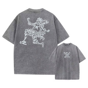 T-shirt oversize en coton 100% avec imprimé graphique d'anime japonais, style streetwear, délavé, manches courtes, décontracté, tendance urbaine pour hommes - Product Image 4