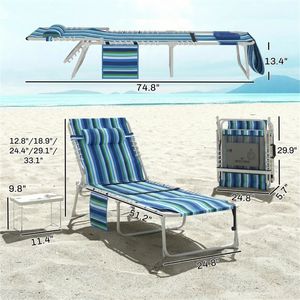 Set di 2 Sedie Pieghevoli da Spiaggia con Strisce Blu per Prendere il Sole all'Aperto - Product Image 5