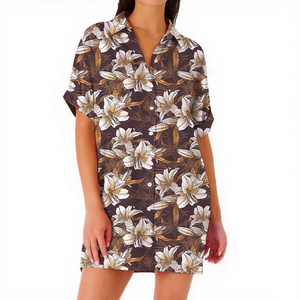 Camisa de Manga Corta para Mujer, Cuello Camisero, Tela de Rayón, Estilo Hawaiano Aloha - Product Image 5