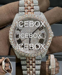 Montre VVS en or rose avec moissanite, boîtier en acier inoxydable, cadran en verre, bracelet à fermoir, montre hip-hop, résistante à l'eau 10 bars - Product Image 1