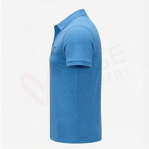 Polo à manches courtes bleu pour homme, en coton piqué, avec logo brodé, décontracté, respirant, coupe classique, design tricoté uni - Product Image 3